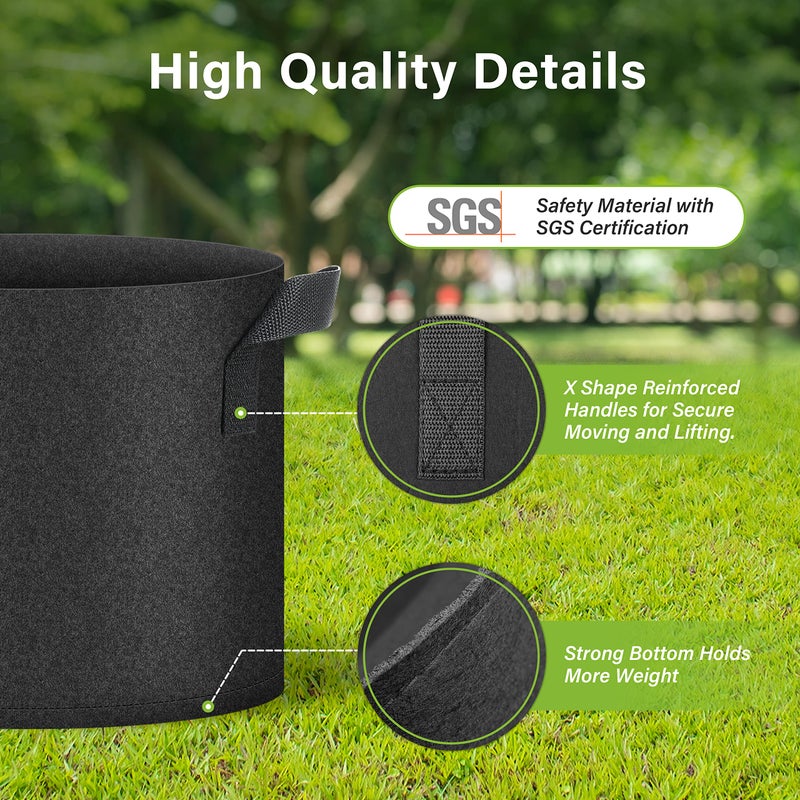 HealSmart Plant Grow Bags 3 Gallon, Tomoato Planter Pots 10-Pack with Handles, Aeration Nonwoven Fabric, Heavy Duty Gardening Planter for Vegetable, Herbs and Flowers, Black - Image 3